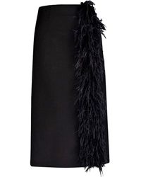 Prada - Wool Midi Skirt With Feathers - Lyst