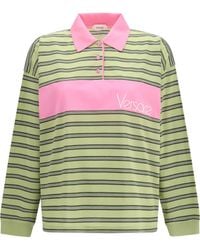 Versace - Striped Intarsia Cotton Polo With Embroidered Logo Shirts - Lyst
