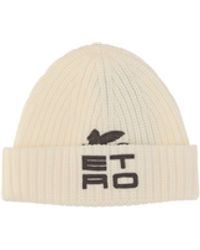 Mens Hats Etro Hats Etro Wool Logo Patch Beanie in Blue for Men Save 23% Grey 
