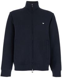 Emporio Armani - High Neck Sweatshirt With Logo Embroidery On The Front And Zip Closure - Lyst