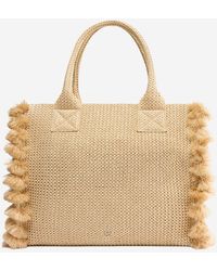 Pinko - Raffia Shopping Bag With Logo - Lyst