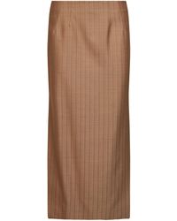 Etro - Camel Striped Wool Jacquard Straight Midi Skirt - Lyst