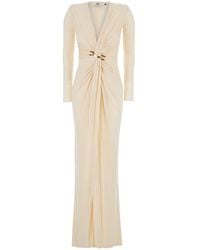 Elisabetta Franchi - Long Dress With Metal Knot Detail And V Neck - Lyst
