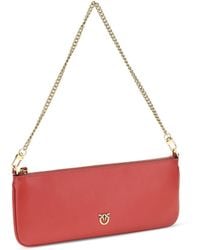 Pinko - Horizontal Flat Leather Shoulder Bag Rosso Rio - Lyst