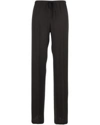 Semicouture - Silk Blend Pants With Elastic Waist And Drawstring For Acetate Trousers - Lyst