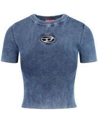 DIESEL - Ribbed Short-Sleeve T-Shirt With Metallic Logo Detail - Lyst