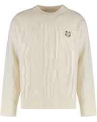 Maison Kitsuné - Ribbed Wool Sweater With Fox Patch Sweatshirts - Lyst