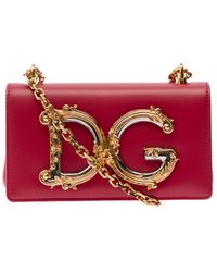 Dolce & Gabbana - 'dg Girls' Phone Bag With Chain Strap And Baroque Logo In Leather Woman - Lyst