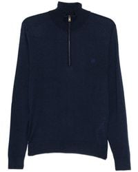 Etro - Wool And Silk Blend Half-Zip Sweater With Logo Embroidery - Lyst