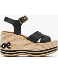 Chloé - Sandales Compensées Noires Sandal - Lyst