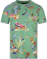 Ralph Lauren - Green Slim-fit Custom T-shirt With Polo Bear In The Ocean Print - Lyst