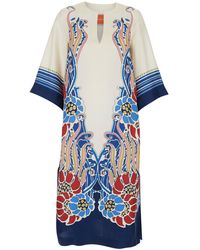La DoubleJ - 'the Kaftan' Multicolor Silk Kaftan With V Neck And All-over Floral Print Woman - Lyst