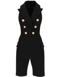 Balmain - Short Jumpsuit With Embossed Buttons - Lyst