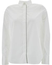 Brunello Cucinelli - White Shirt With Monile Detail In Cotton Blend Woman - Lyst