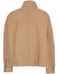 Pinko - Beige Jacket With High Collar And Side Zip Pockets In Leather Woman - Lyst