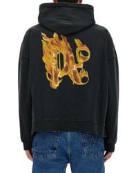 Palm Angels - Burning Monogram Print Sweatshirt Cotton Sweatshirts - Lyst