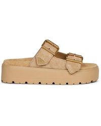 Prada - Calzature Ecru Suede Leather Double-Strap Sandals - Lyst