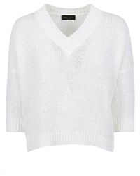 Roberto Collina Rib Trim V-neck Knit Sweatshirt - White