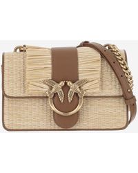 Pinko - Mini Love Light Bag Made Of Raffia And Leather With Bangs - Lyst