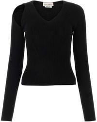 McQueen - Fitted Ribbed Wool Sweater With Cut-Out Detail - Lyst