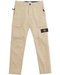 Stone Island - Pants With Logo Patch, Cotton Trousers - Lyst