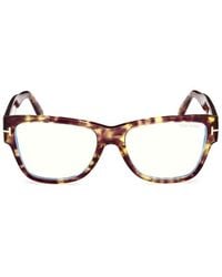 Tom Ford - Eyeglasses Square Full Rim, Havana Frame And Clear--Light Block Lenses Lens Ft5878-B055 Sunglasses - Lyst