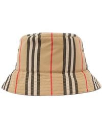 Burberry - Brown Bucket Hat With Icon Stripe Motif In Cotton - Lyst