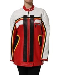 Dolce & Gabbana - Leather Biker Full Zip Coat Jacket Lambskin Clothing - Lyst