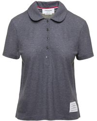 Thom Browne - Grey Polo Shirt With Peter-pan Collar And Logo Patch In Cotton Woman - Lyst