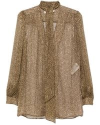 Valentino - Silk Pussy-Bow Blouse With Leopard Print Shirt - Lyst