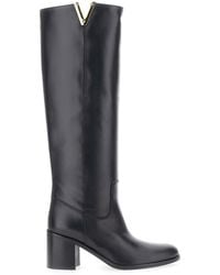 Via Roma 15 - Knee-High Boots With Cut-Out On The Side And Logo Plaque - Lyst