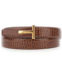 Tom Ford - Reversible Belt With T Buckle Closure And Embossed Crocodile Effect - Lyst