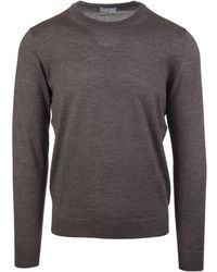 Fedeli - Man Round Neck Pullover In Brown Cashmere And Silk - Lyst