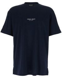 Giorgio Armani - Crew-Neck T-Shirt With Raised Collar And Logo On The Front - Lyst
