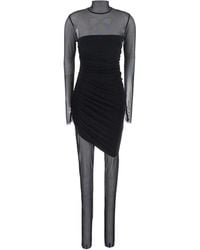 Norma Kamali - Mini Dress With Asymmetric Hem And Mesh Sleeves - Lyst