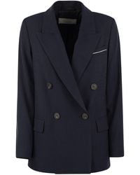 Peserico - Viscose Blend Double-Breasted Blazer - Lyst