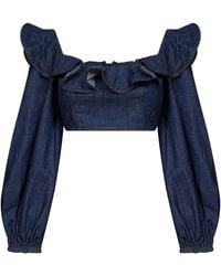 Zimmermann - Ink Denim Aster Cropped Frill Top - Lyst