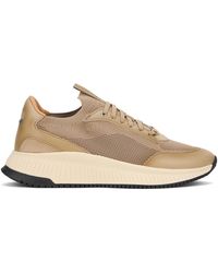 BOSS - Sneakers Mesh Upper Cowhide Leather Trainers - Lyst