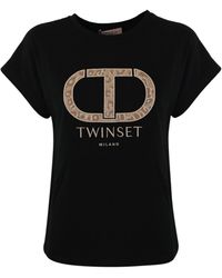 Twin Set - Cotton T-Shirt With Animalier Logo - Lyst