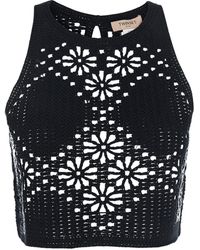 Twinset - Top With Knitted Design And All-Over Floral Embroidery - Lyst