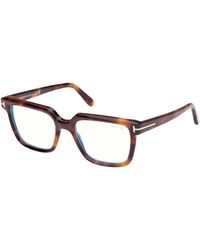 Tom Ford - Eyeglasses Square Full Rim, Havana Frame And Clear--Light Block Lens Ft5889-B053 Sunglasses - Lyst