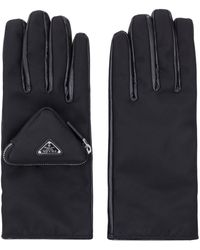 Prada Re-nylon And Nappa Leather Gloves With Pouch - Black