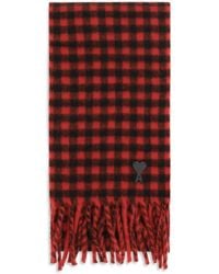 Ami Paris - Ami De Coeur Checked Wool Scarf Merino Ovis Aries - Lyst