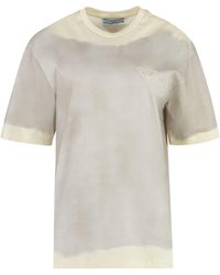 Prada - Cloud\/cream T-shirt With Slit - Lyst