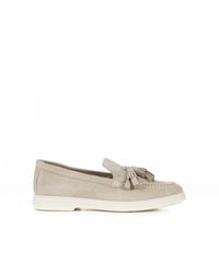 Santoni - Suede Moccasin With Tassels - Lyst