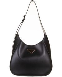 Prada - Leather Shoulder Bag With Triangle Logo - Lyst