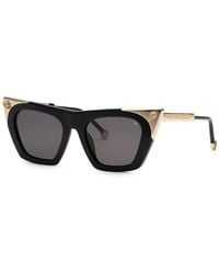 Philipp Plein - Sunglasses Cat Eye Full Rim, Shiny/ Frame And Smoke Lens Spp134S0700 - Lyst