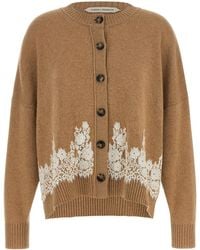 Alberta Ferretti - Lace-Insert Cashmere Blend Cardigan - Lyst