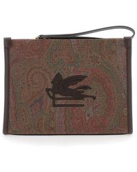 Etro - 'Arnica' Clutch With Embroidered Logo On The Front And All-Over Motif - Lyst