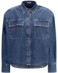 Brunello Cucinelli - Denim Shirt With Jewel Details - Lyst